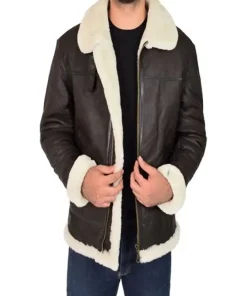 B-3 Shearling Fur Jet Black Leather Jacket